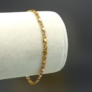 Women’s 14K Solid Gold Double Link Heart Bracelet 7” EUC